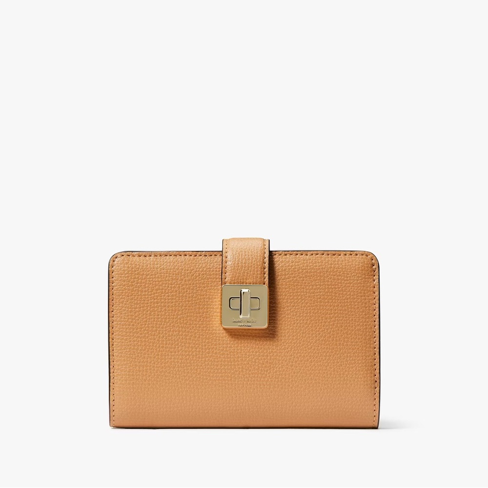 NWT Kate Spade Phoebe Medium Bifold Leather Turnlock Wallet Tiramisu Mouss KF534